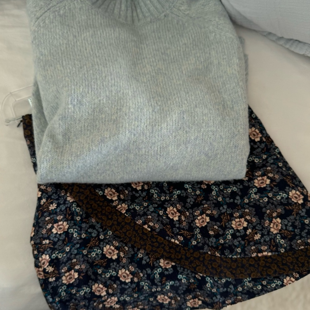 Zara Girls floral skirt and am adding blue sweater to complete outfitt!